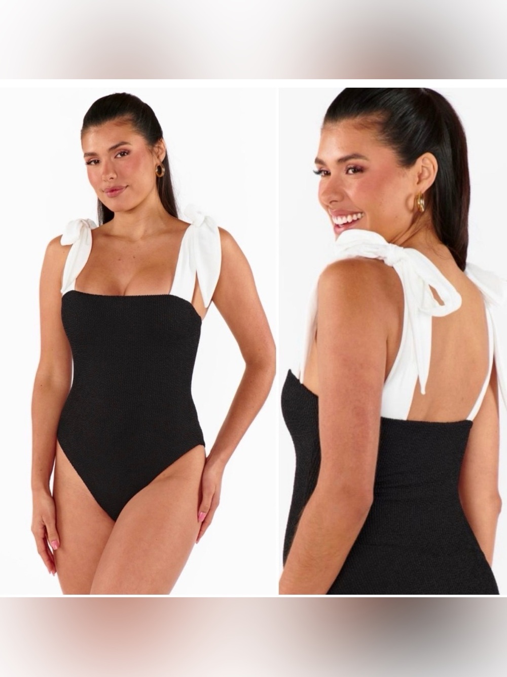 NWOT Show Me Your Mumu Hudson One Piece Black White Tie Strap Bow Swimsuit MED